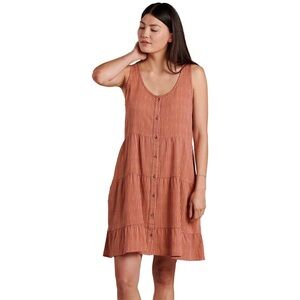 Toad & Co Manzana Organic Cotton Tiered Sleeveless Dress Lily Stripe Orange M